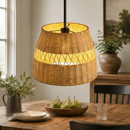 RYHNUYNE - Boho Pendant Light,Drum Hanging Light,Farmhouse Ceiling Light for Dining Room Kitchen Island - Black