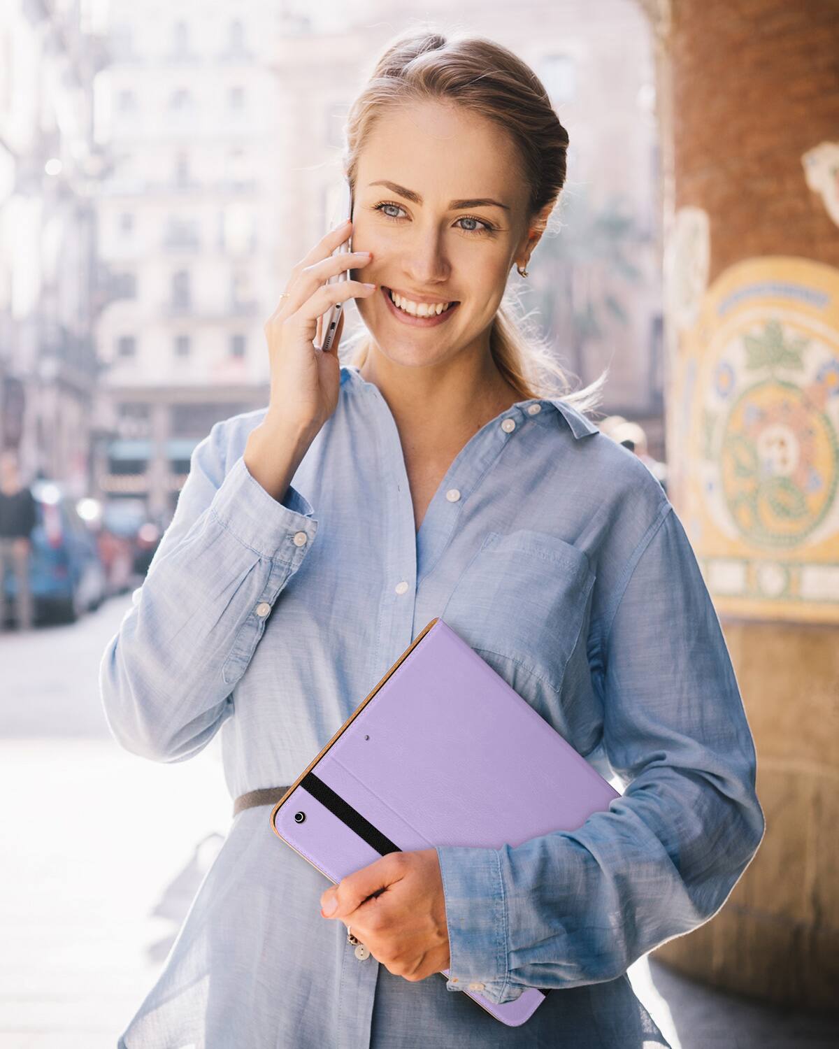 Alt View 2. DTTO - ​Case for iPad 9th/8th/7th Generation 10.2 Inch 2021/2020/2019, Premium Leather Folio Stand - Auto Wake/Sleep - Lavender.