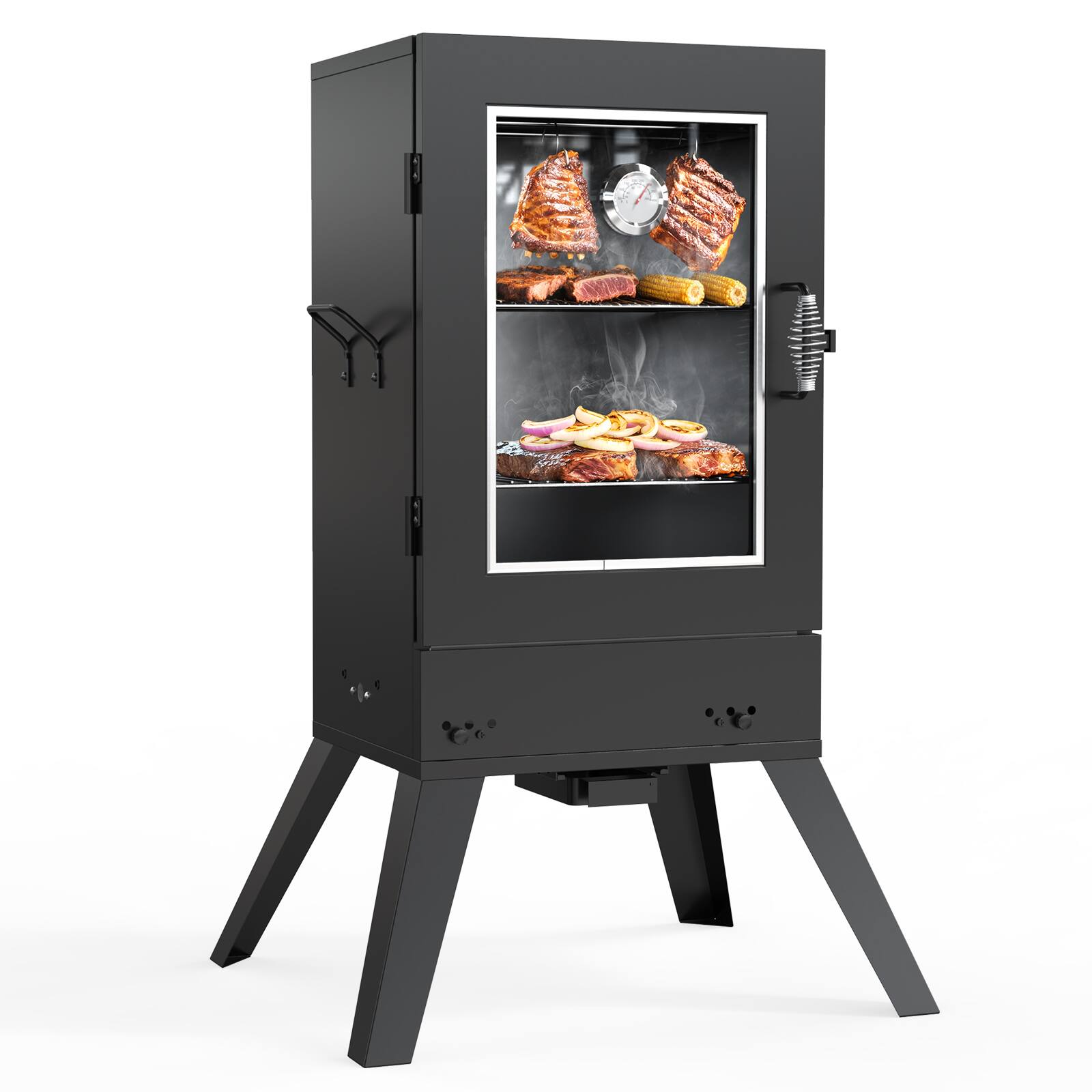 Front. Circus Cirle - 30-inch Electric Vertical BBQ Smoker with Thermometer & Leg Kit.