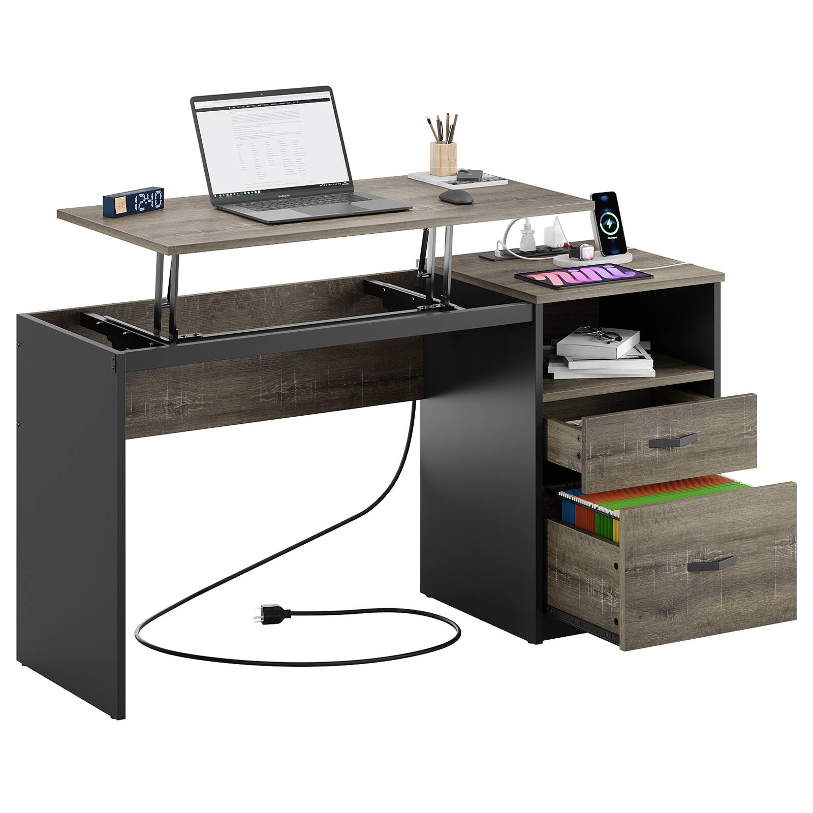 Alt View 16. Bestier - Lift Top Computer Desk with Outlet - Dark Grey.