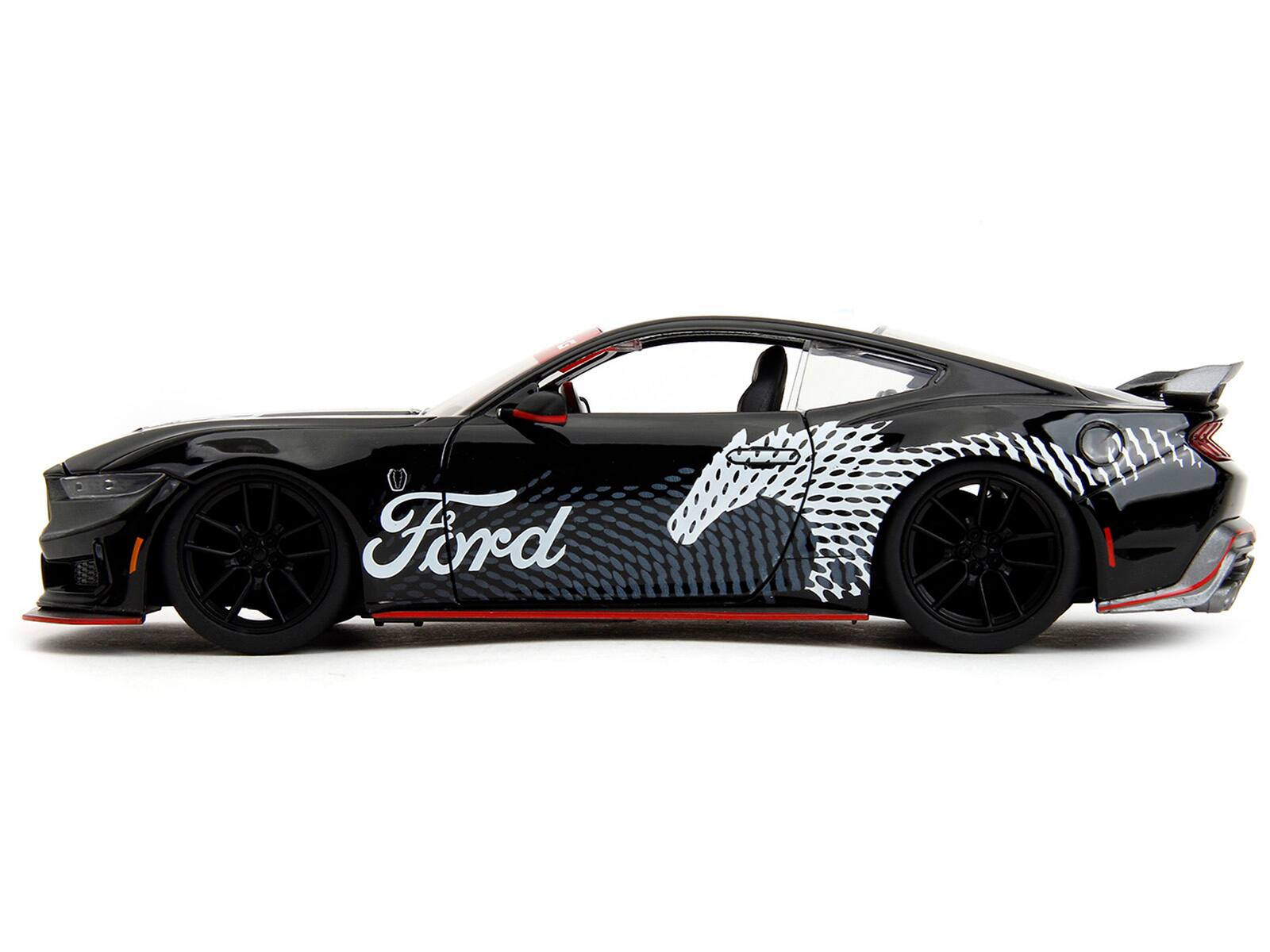 Alt View 3. Jada - 2024 Ford Mustang Dark Horse Black with White Top and "Mustang Horse Graphics" 1/24 Die Cast Model Car by Jada - Multicolor.
