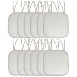 Sweet Home Collection - Cameron Memory Foam No Slip Back 16" x 16" Chair Pad Cushion with Ties, 12-Pack - Silver/White