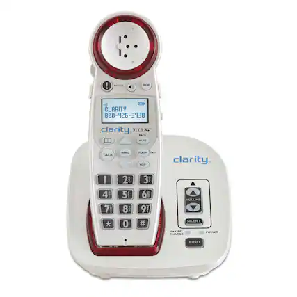 ! SOOST MEM all CLARITY 800-426-3738 - clarity XLC3.4+" . BACK MUTE TALK MENU FLASH EXIT REUP clarity I 4 I 7 PORL 2 ABC 5 PEL 8 TUV 0 3 O- 6 HHO 9 I # VOLUME SILENT IN USE/CHARGE POWER FIND