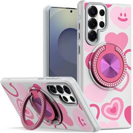 Kitcheniva - Stylish Bling Ring Stand Protective Case With Tempered Glass For Samsung S26 Ultra - Hearts