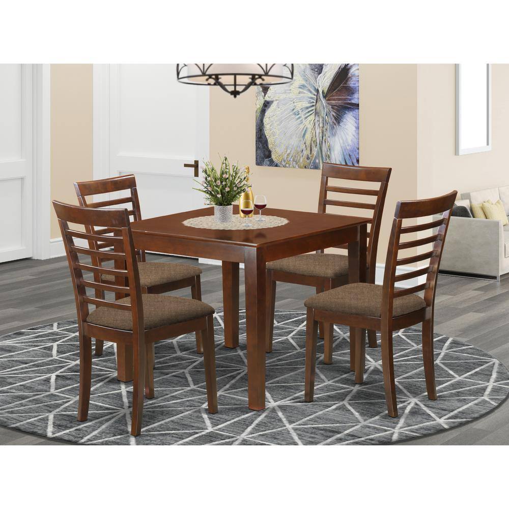 Left. East West Furniture - OXML5-MAH-C 5 Pc Dinette Table set with a Dining Table and 4 Dining Chairs in Mahogany - Mahogany.