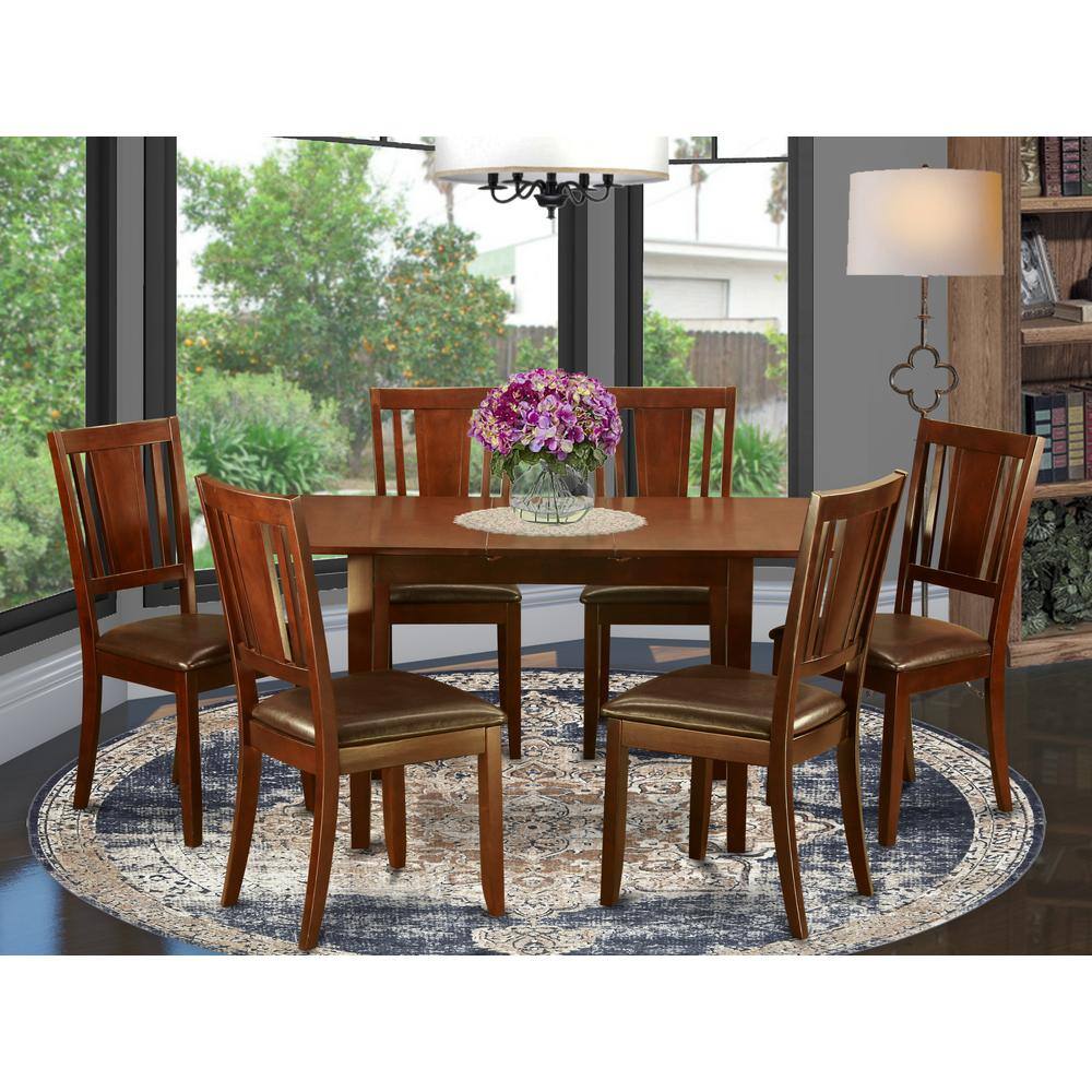 Back. East West Furniture - 7 Pc Kitchen Tables set - Table with Leaf and 6 Dining Chairs - Mahogany.