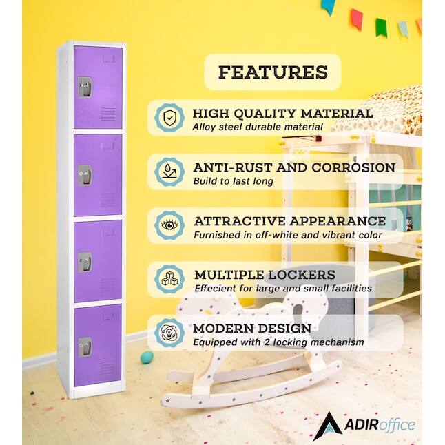 FEATURES
HIGH QUALITY MATERIAL
Alloy steel durable material
ANTI-RUST AND CORROSION
Build to last long
ATTRACTIVE APPEARANCE
Furnished in off-white and vibrant color
MULTIPLE LOCKERS
Effecient for large and small facilities
MODERN DESIGN
Equipped with 2 locking mechanism
ADIRoffice