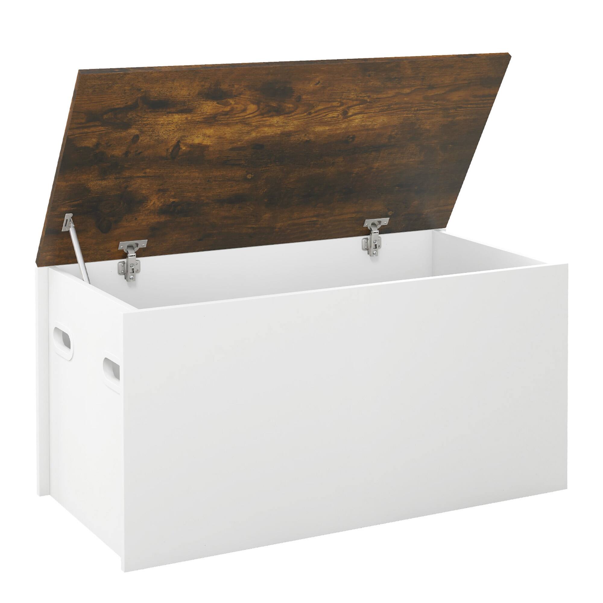 Alt View 8. Gymax - Gymax Flip-top Storage Chest Lift Top Storage Bench Wooden Deck Box Toy Box - Rustic Brown + White.
