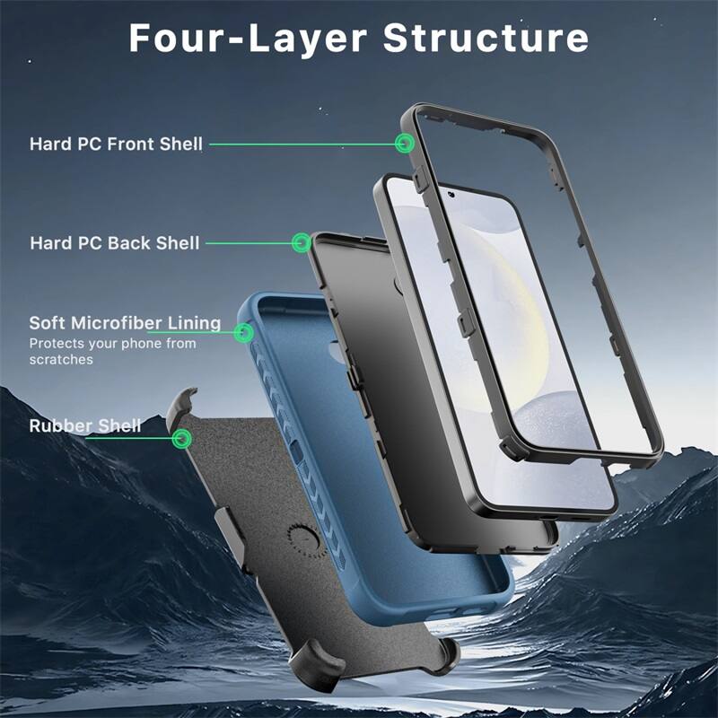 Four-Layer Structure
Hard PC Front Shell
Hard PC Back Shell
Soft Microfiber Lining
Protects your phone from scratches
Rubber Shell