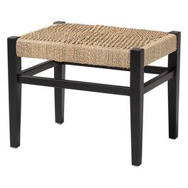bali & pari - Amber Seagrass Accent Bench - Handwoven Natural Fiber Stool with Black Wood Frame - Natural Brown/Black
