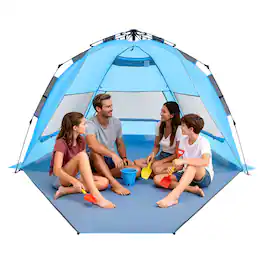 VEVOR - Beach Tent Sun Shelter for 4 Person, Pop Up Beach Tent UPF 50+ Protection, Portable Sun Shade Canopy with Carrying Bag - Blue + Grey