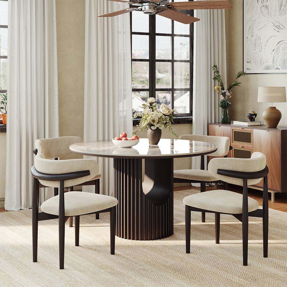 Left. POVISON - 47"Modern  Round Dining Table for 4 Pandora Sintered Stone Dining Table for Small Spaces, Breakfast Nooks & Apartments - Pandora.