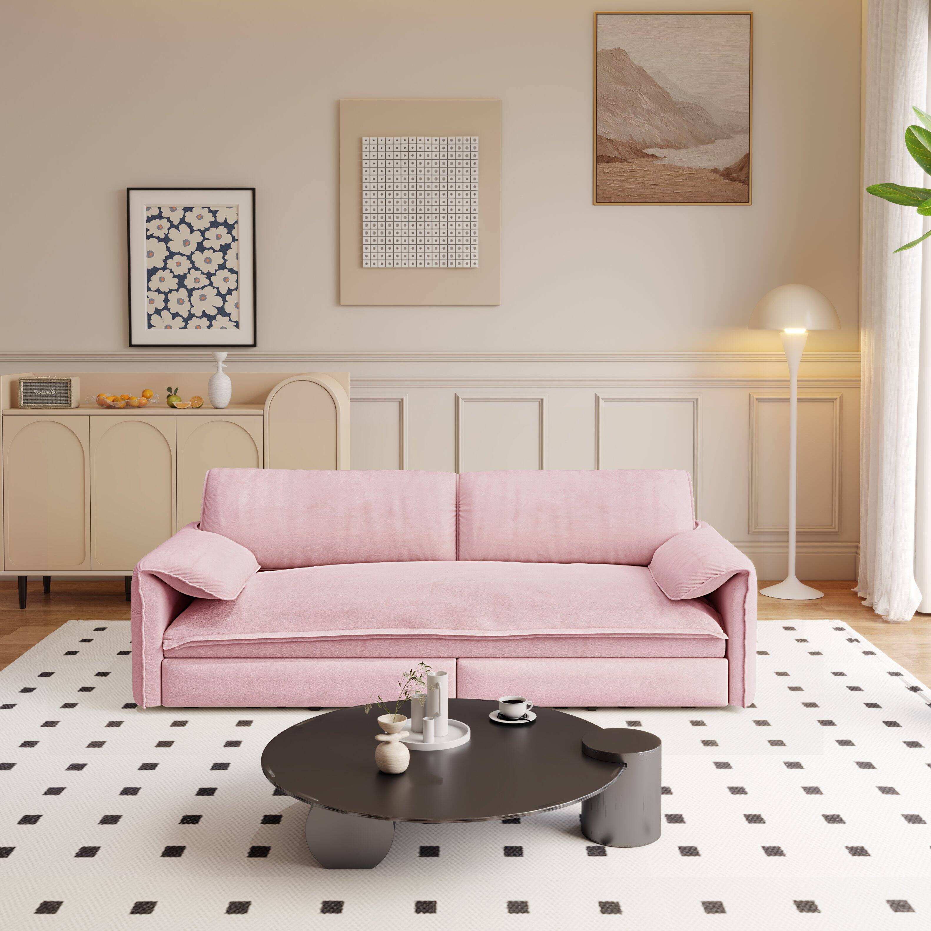 Alt View 1. Tiramisubest - Queen Pull Out Sofa Bed,3-in-1 Convertible Sleeper Sofa with Side Storage,Velvet Loveseat for Living Room,Office,Pink - Pink.