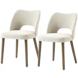 Homcom - Chairs Set Upholstered Kitchen Chenille Tool Free Assembly Rubberwood Legs - Cream White