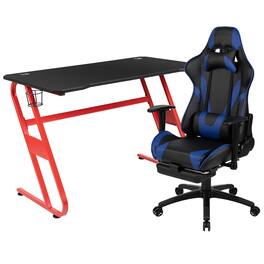 Emma + Oliver - Desk Bundle-Gaming Desk, Cup Holder, Headphone Hook and Reclining Chair - Blue