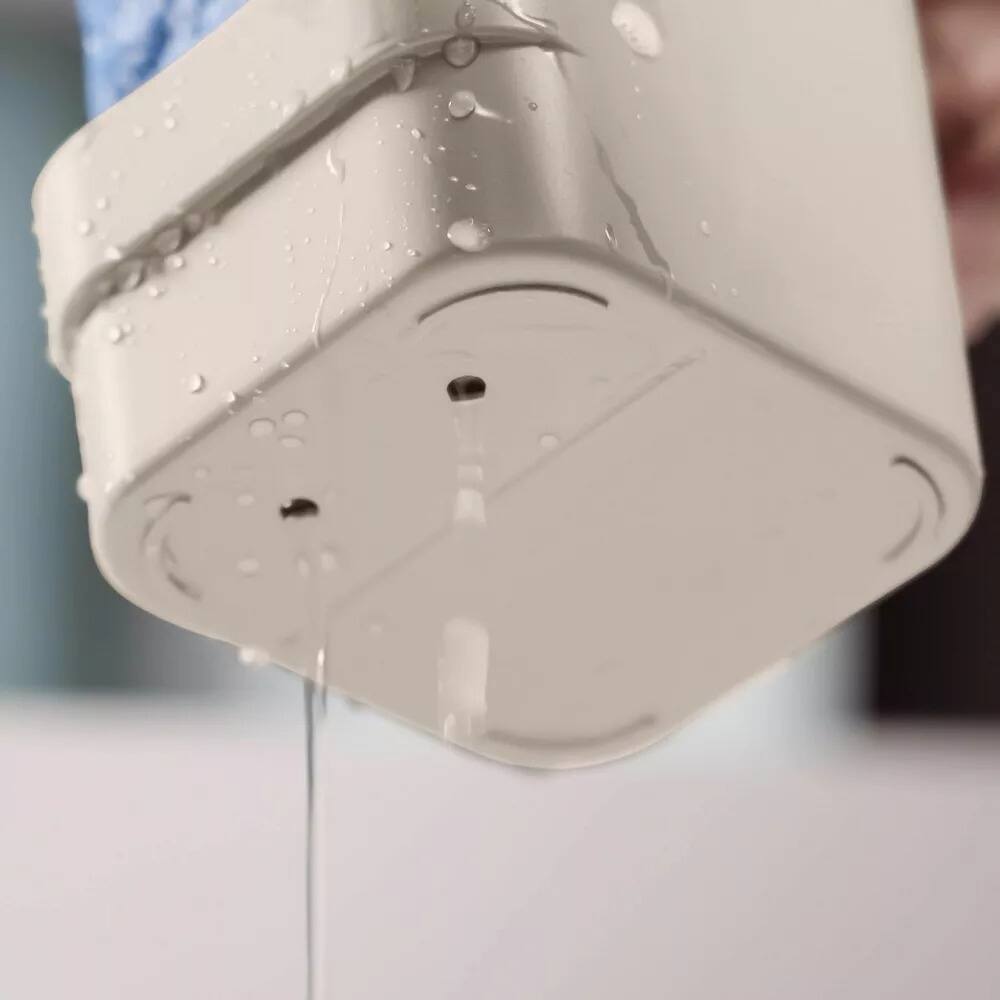 Back. OU - OU Dish Soap Dispenser with Sponge Holder 16 oz, Kitchen Sink Plastic Soap Dispensing Pump Bottle - Beige - Beige.