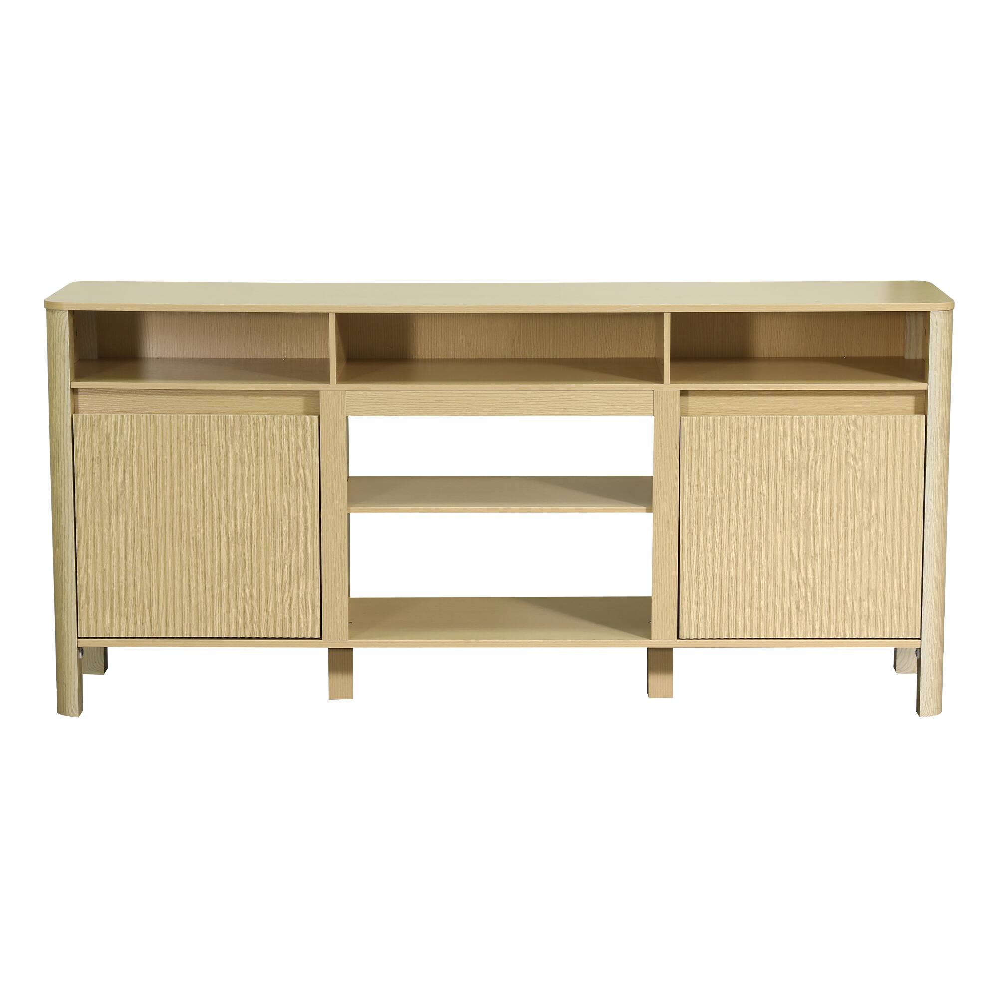 Alt View 3. Ihomeadore - 68" Modern Minimalist Fluted TV Stand Entertainment Center with Open Storage Shelves for TVs up to 75" - Light Oak.