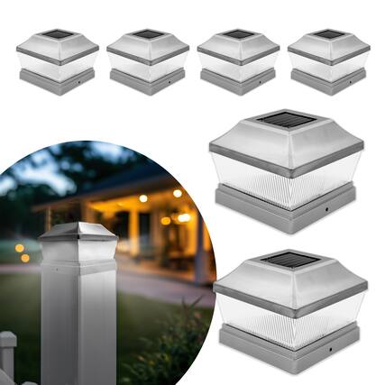 Front. FC Design - FC Design Ultra Bright Silver Stainless Steel Solar Light 2 SMD LED 28 Lumen Fit 5x5 Inch Deck Post , set of 6 - Multicolor.