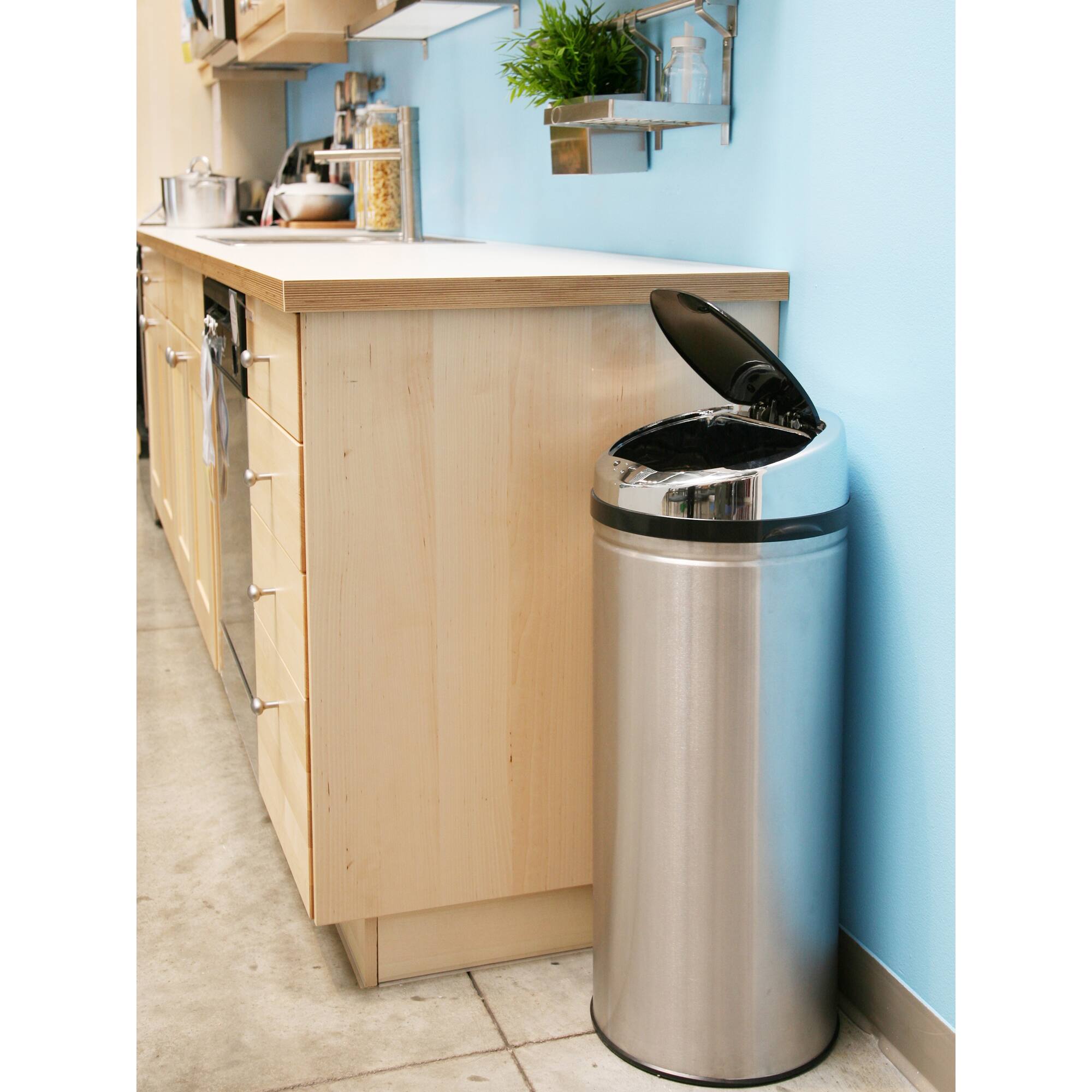 Alt View 11. iTouchless - 13-Gal. Round Touchless Trash Can - Stainless Steel.