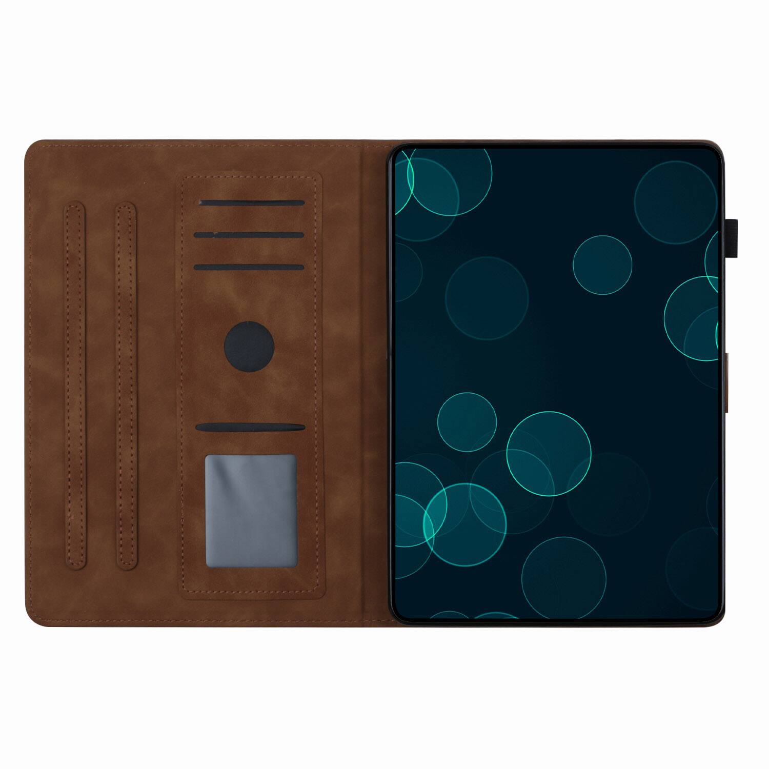 Angle. Dteck - Case for Apple iPad mini (A17 Pro) 2024 and iPad mini 6th Gen 8.3" 2021,Embossed PU Leather Card Slot Stand Flip Cover - Brown.