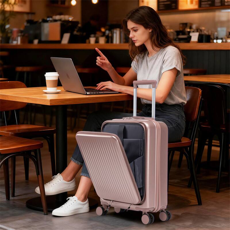 Alt View 9. HTUTWOO - Set of 2 14" Cosmetic Case & 20" Luggage Set with Spinner Wheels - ABS Hardside Suitcase with TSA Lock, Front Opening , - Champagne.