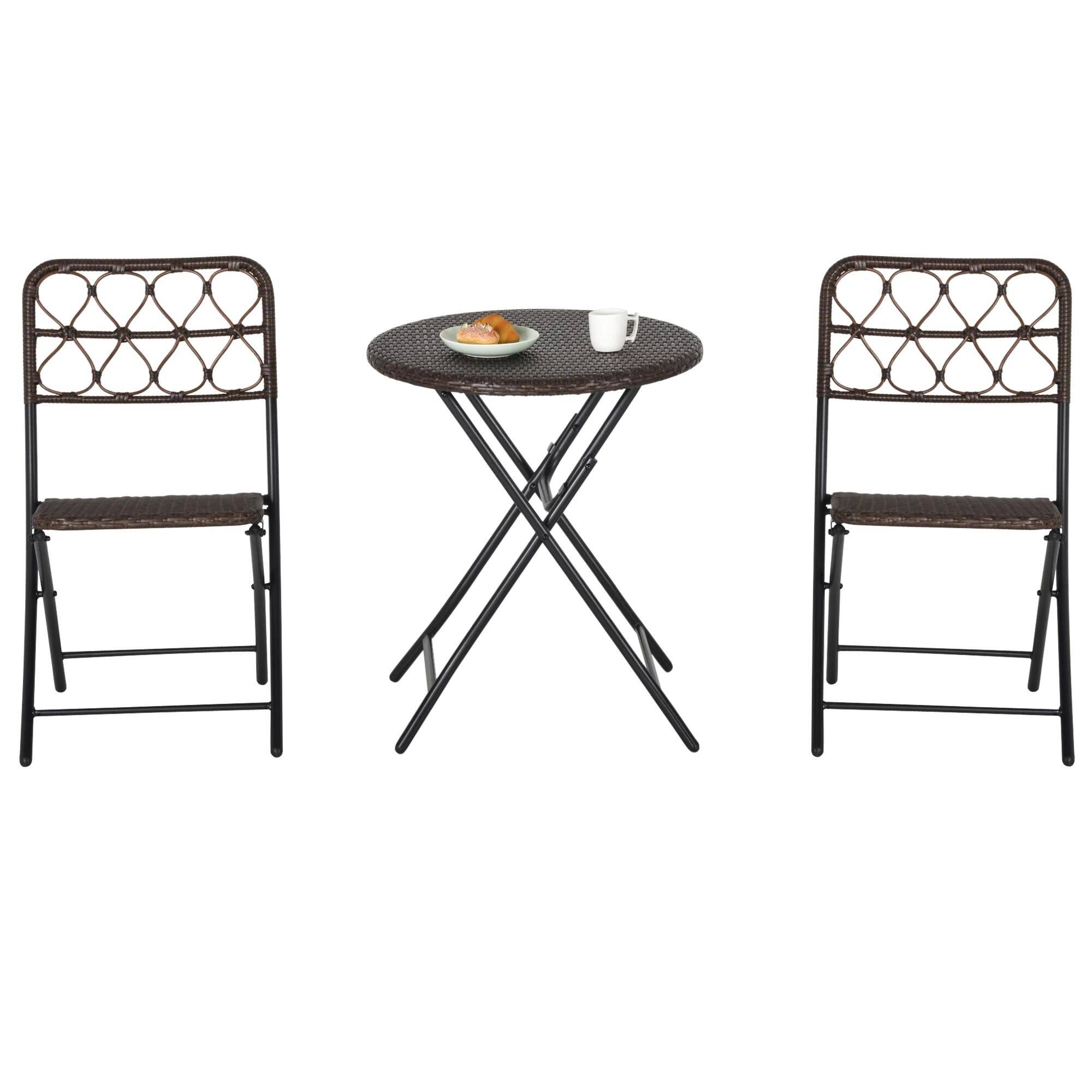 Alt View 6. Resenkos - Resenkos 3PC Rattan Wicker Bistro Set, Two Chairs And A Center Table, Foldable, Brown - Brown.