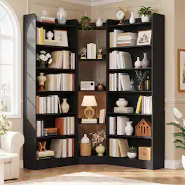 Aheaplus - 71.3" Tall Corner Bookcase, 7 Tiers Freestanding L-Shaped Bookshelf for Home & Office - Black