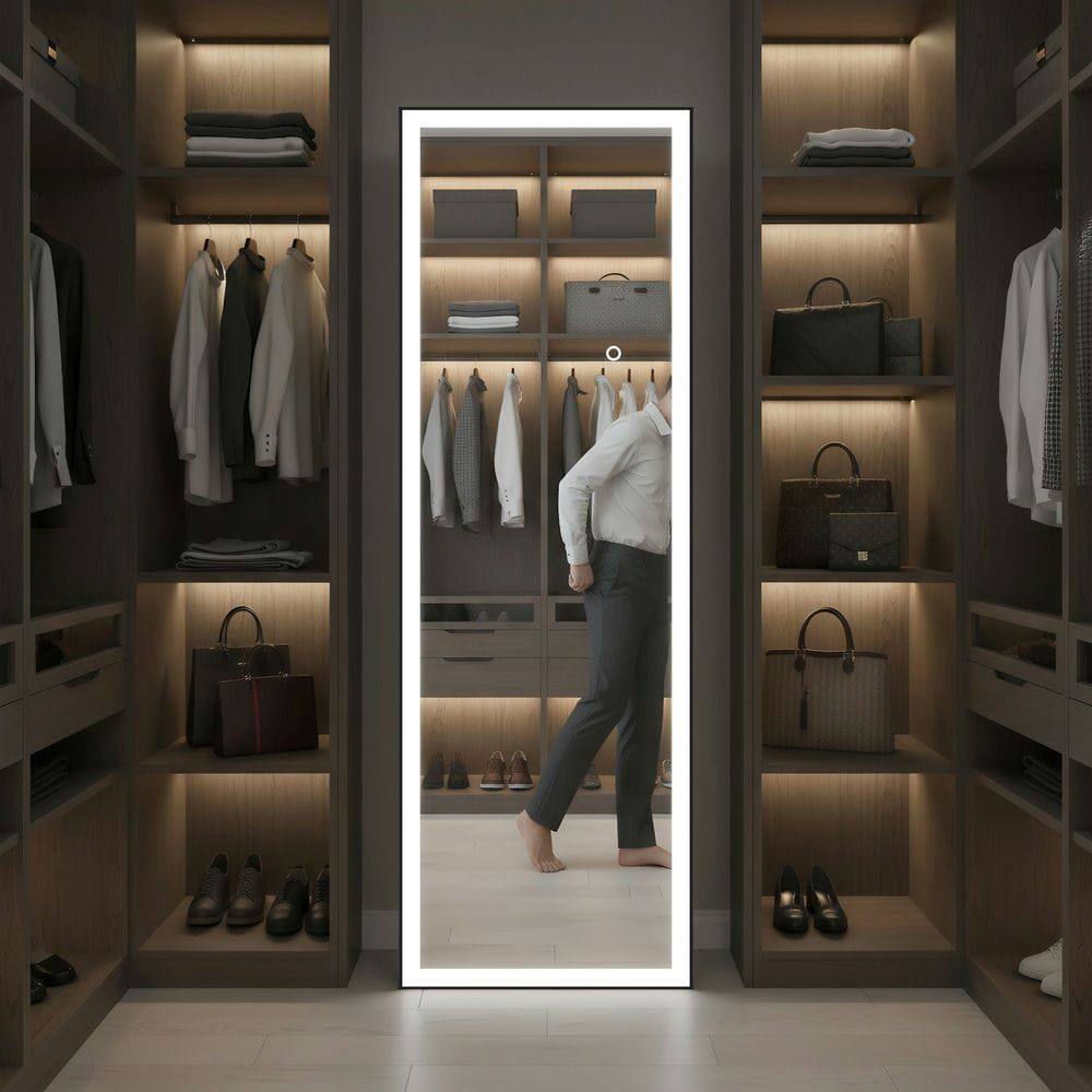 Alt View 5. Kadyn - 56x18 Inch Rectangle Full-Length LED Mirror with Black Frame for Wall Mounting - Black.