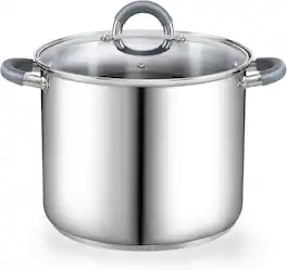 Cook N Home - Basics 8 Qt S/S StockPot for Pasta, Soup with Lid,Silicone Handle,Even Heating, Oven Safe, Canning, Boiling, Simmer - Stainless Steel