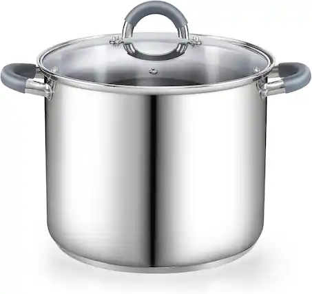 Front. Cook N Home - Basics 8 Qt S/S StockPot for Pasta, Soup with Lid,Silicone Handle,Even Heating, Oven Safe, Canning, Boiling, Simmer - stainless steel.