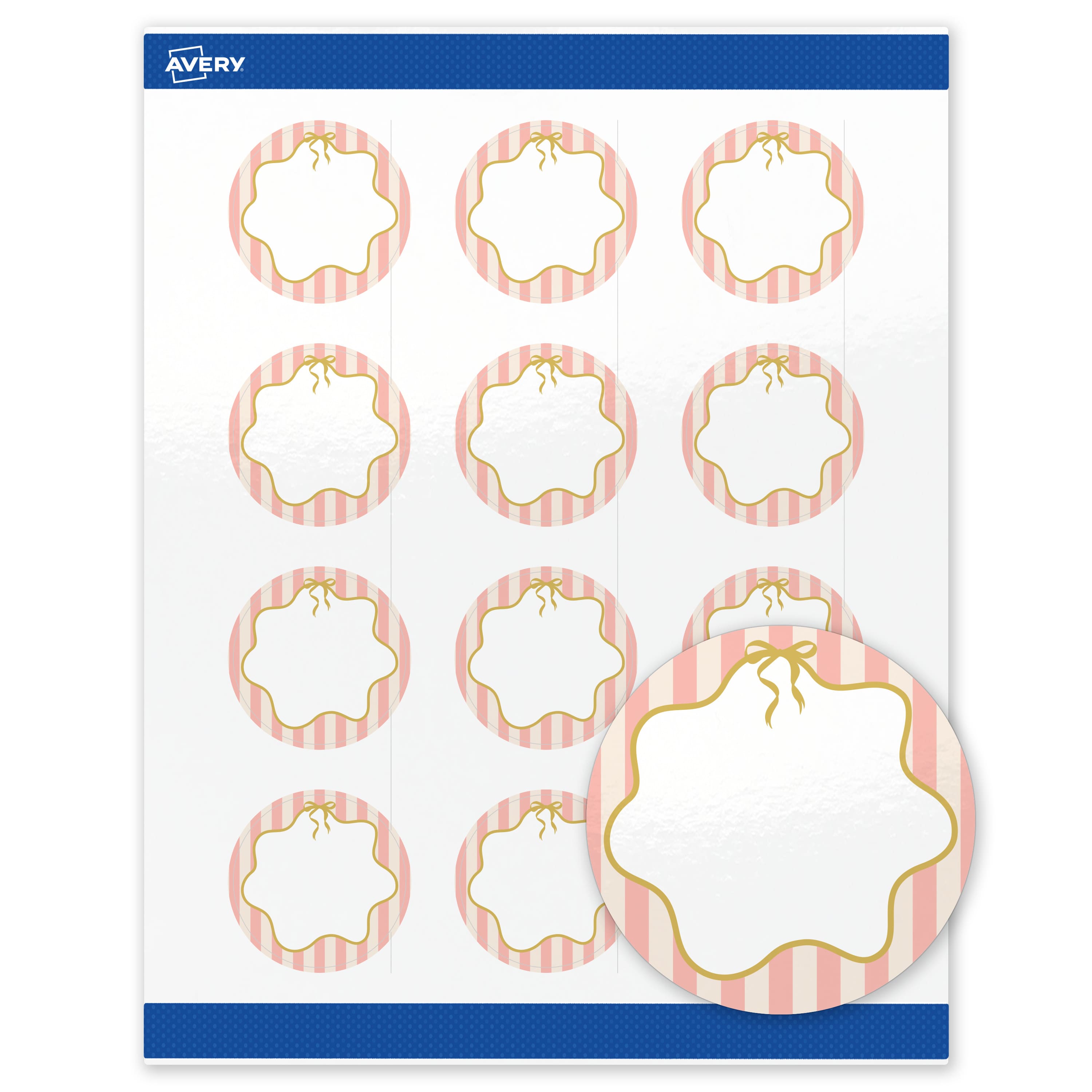 "Avery - Labels, 2"" Diameter, Glossy Pink Stripes/Gold Bow - White" price history on PriceWatchPro