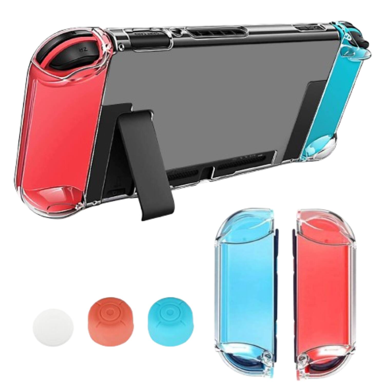 Front. Home Collection - Clear Protective Hard Case 5-in-1 Kit for Nintendo Switch with Screen Protector and Thumb Grip Caps.