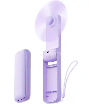 Front. FINEAK - 24H Cooling Slim Foldable USB Rechargeable Handheld Fan - Purple.