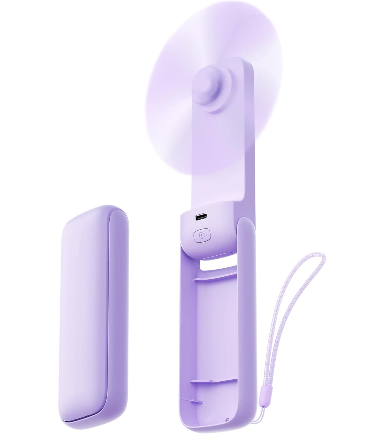Front. FINEAK - 24H Cooling Slim Foldable USB Rechargeable Handheld Fan - Purple.