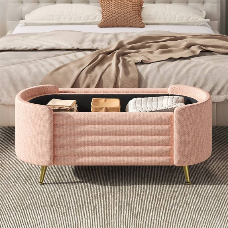 Alt View 2. HTUTWOO - Storage Ottoman - Upholstered Storage Bench End of Bed Bench Entryway Shoe Bench,Living Room Bedroom and Entryway - Pink.