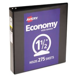 Avery - Economy View Binder With Round Rings 3 Rings 1.5" Capacity 11 X 8.5 Black (5725)