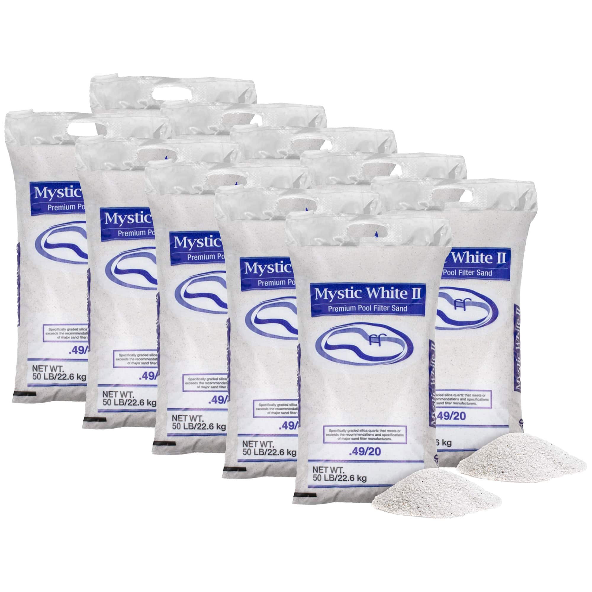 U.S. Silica - 50 Pound Mystic White II Swimming Pool Filter Sand, White, 10 Pack