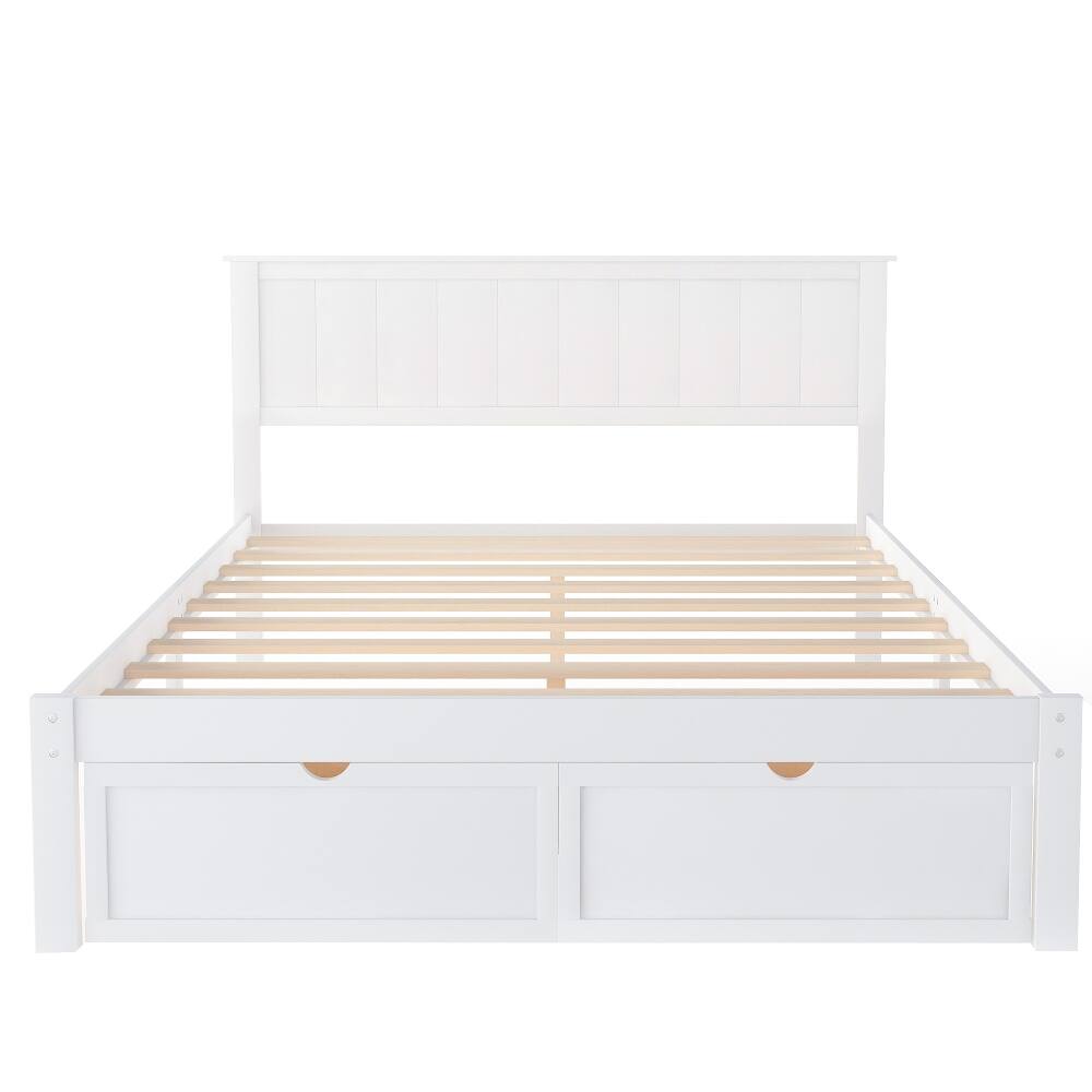 Alt View 6. Loheer - Loheer Full Size Platform Bed White Wood Bed with Drawers - White.