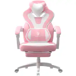 Dowinx - Gaming Chair Ergonomic with Adjustable Massage Lumbar Support, Reclining Office Chair with Footrest for Adults - Pink