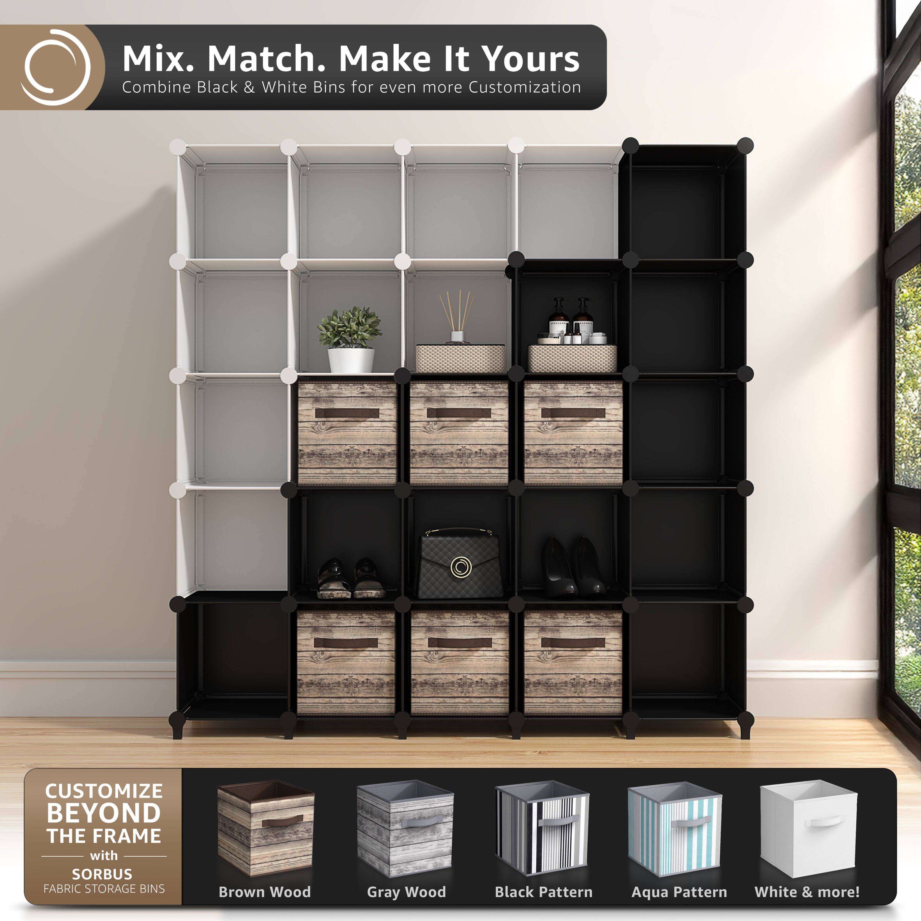 Mix. Match. Make It Yours  
Combine Black & White Bins for even more Customization  

CUSTOMIZE BEYOND THE FRAME with SORBUS FABRIC STORAGE BINS  
Brown Wood  
Gray Wood  
Black Pattern  
Aqua Pattern  
White & more!