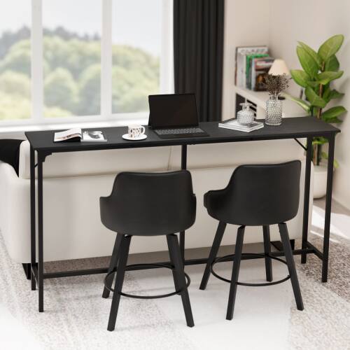 Alt View 3. Winado - 43"-71" Wooden Top Bar Long Counter Height Pub Table with Robust Metal Frame and Easy-Clean Surface Scratch for Bar - Black-71"x39"x15".