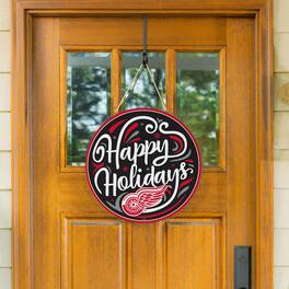 Evergreen Enterprises - Detroit Red Wings 18" Happy Holidays Wooden Round Door Sign - Multicolor