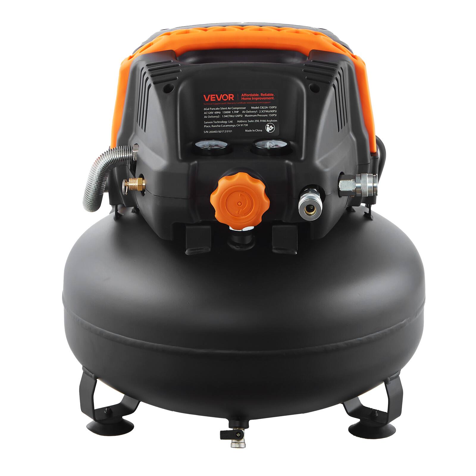 Affordable, Reliable, Home Improvement.

VEVOR

VEVOR Portable Air Compressor

Model: KZ24A 150PSI

1.5 HP Motor

25 Liters Tank

150 PSI Maximum Pressure

Made in China

S/N: 20200510 1702019