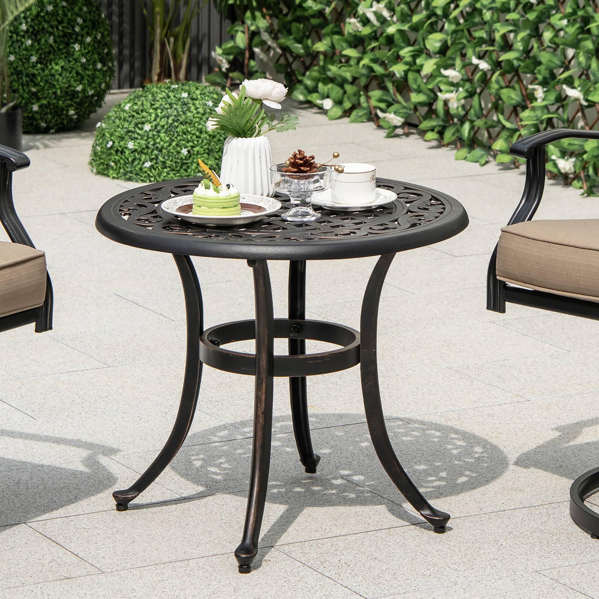 Alt View 3. Gymax - Gymax Cast Aluminum Patio Table 24''Outdoor Round Side Table Anti-Rust Coffee Bistro Table - Antique Brown.