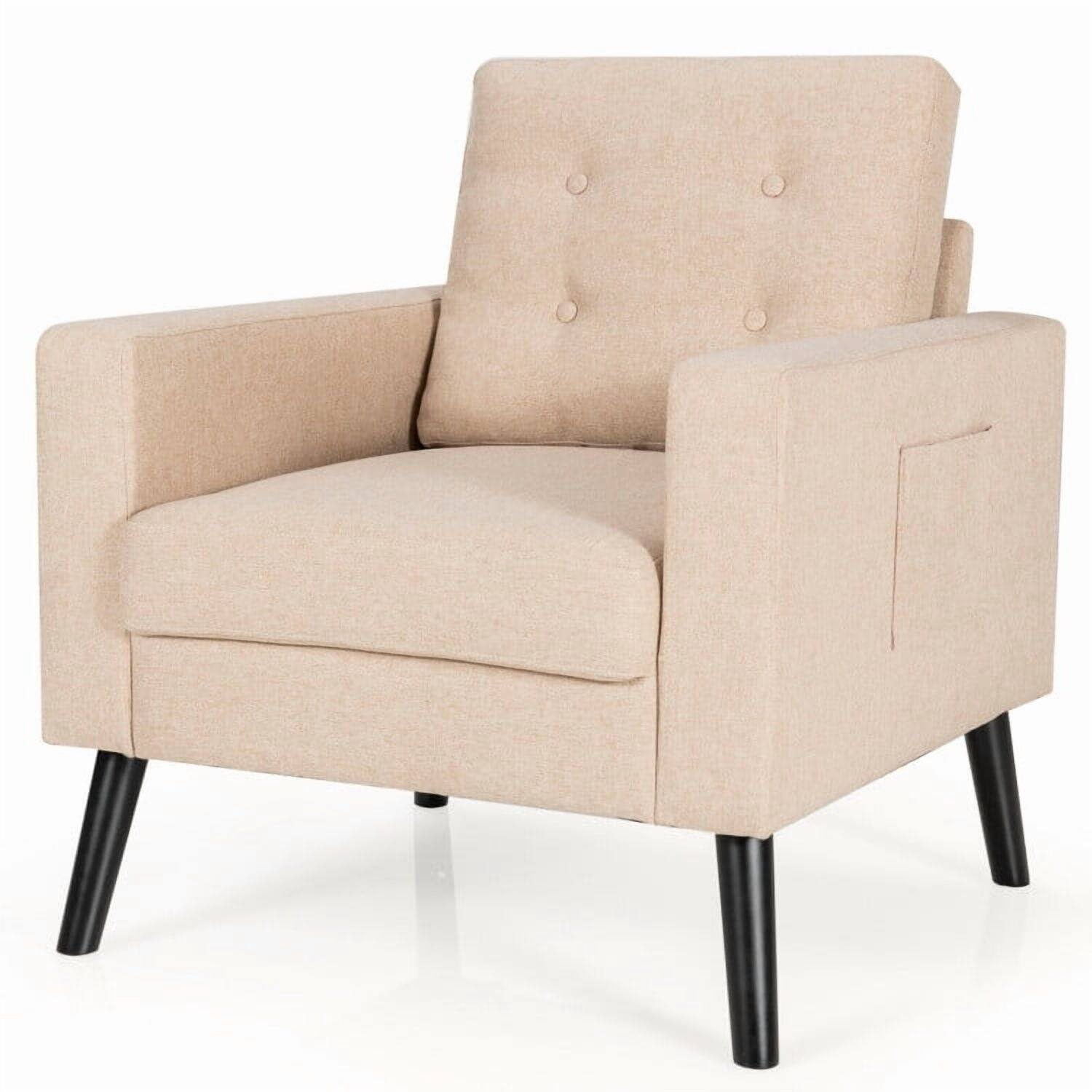 Angle. Kadyn - Mid-Century Upholstered Armchair Club Chair with Rubber Wood Legs, Fabric Lazy Chair Large Accent Chair - Beige.