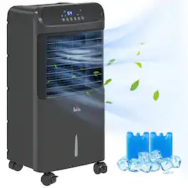 Homcom - Ice Cooling Fan, Mobile Evaporative Air Cooler with Remote, Timer, Oscillating for Home Office - Black