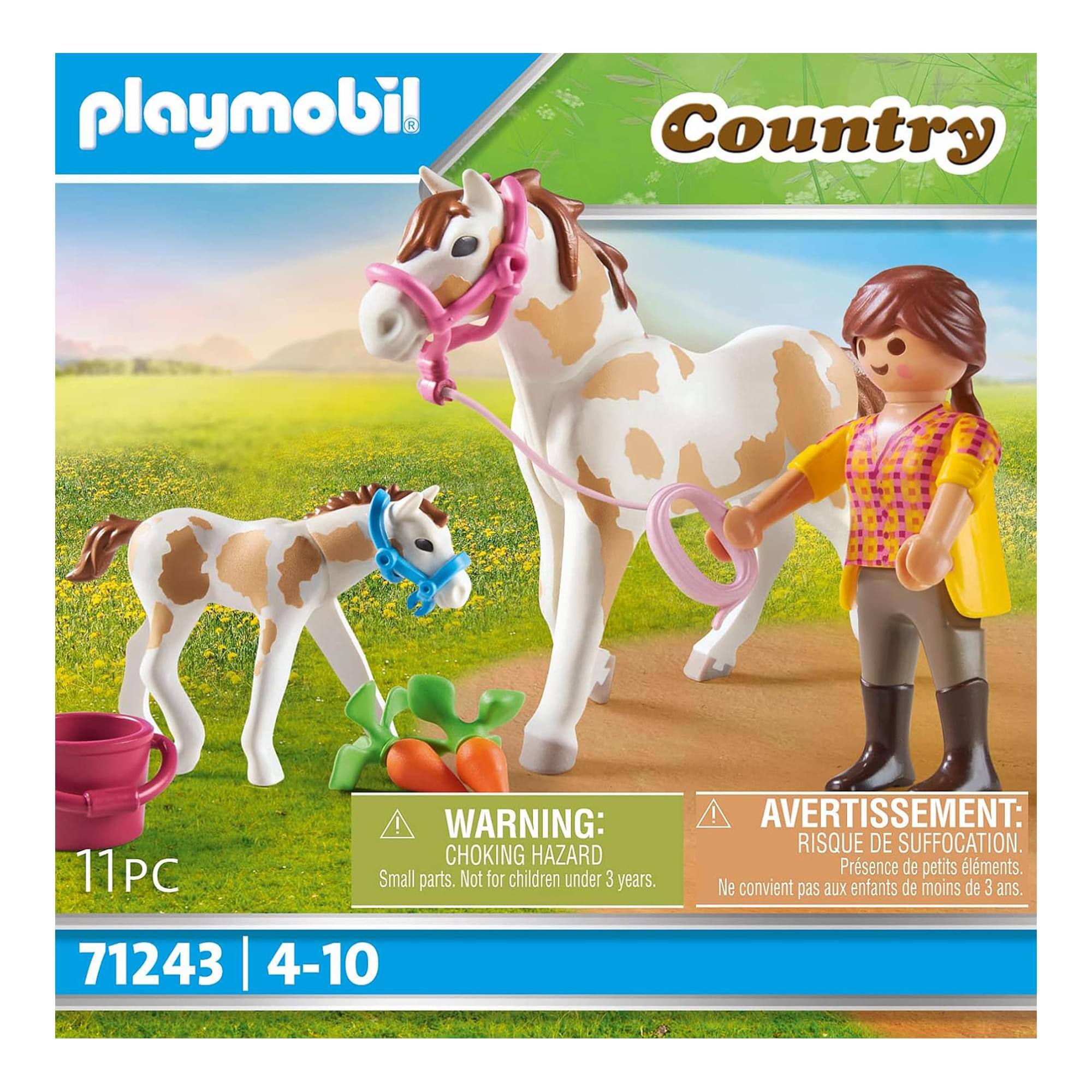 playmobil!  
Country  

11PC  
71243 | 4-10  

WARNING: CHOKING HAZARD  
Small parts. Not for children under 3 years.  

AVERTISSEMENT:  
RISQUE DE SUFFOCATION.  
Présence de petits éléments.  
Ne convient pas aux enfants de moins de 3 ans.