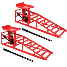 Ropilly - 5 Ton Hydraulic Car Ramps with Pedal Heavy Duty Steel Auto Repair Lift 10000 lbs Truck Service Ramps 2 Pack Red