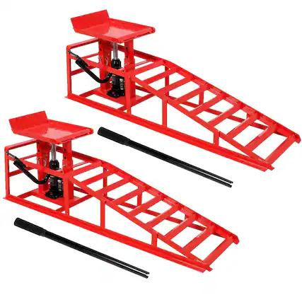 Front. Ropilly - Ropilly 5 Ton Hydraulic Car Ramps with Pedal Heavy Duty Steel Auto Repair Lift 10000 lbs Truck Service Ramps 2 Pack Red.