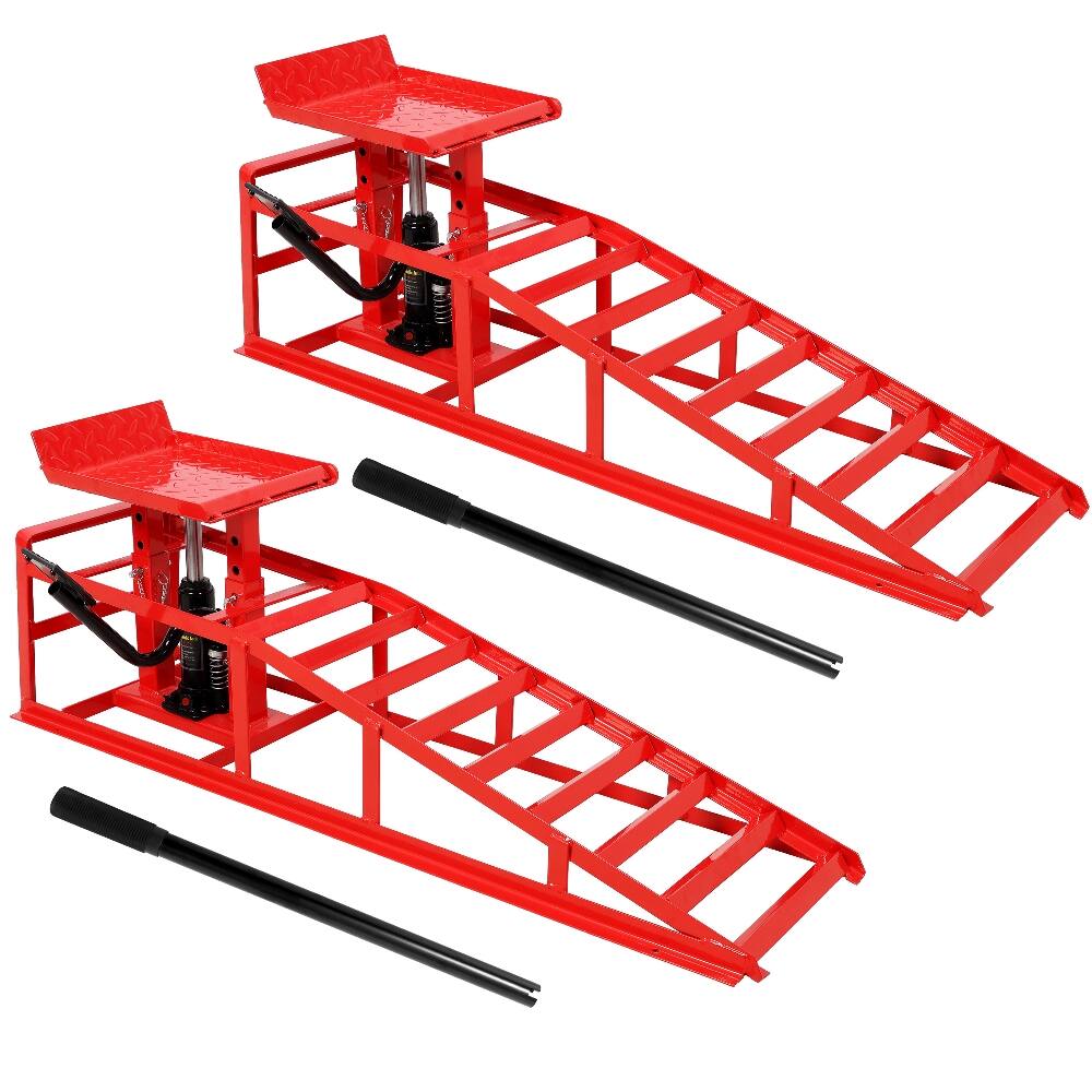 Front. Ropilly - Ropilly 5 Ton Hydraulic Car Ramps with Pedal Heavy Duty Steel Auto Repair Lift 10000 lbs Truck Service Ramps 2 Pack Red.